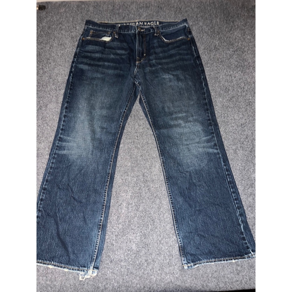 American Eagle Mens Bootcut Jeans 36x30 Blue Cotton Dark Wash Denim